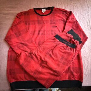Calvin Klein Modern Cotton Thermal Pajama Set Waffle Knit Red Tartan Stretch XL